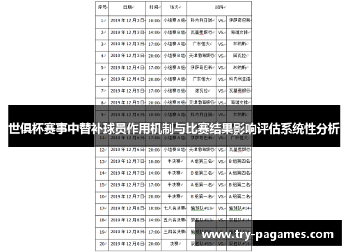 世俱杯赛事中替补球员作用机制与比赛结果影响评估系统性分析